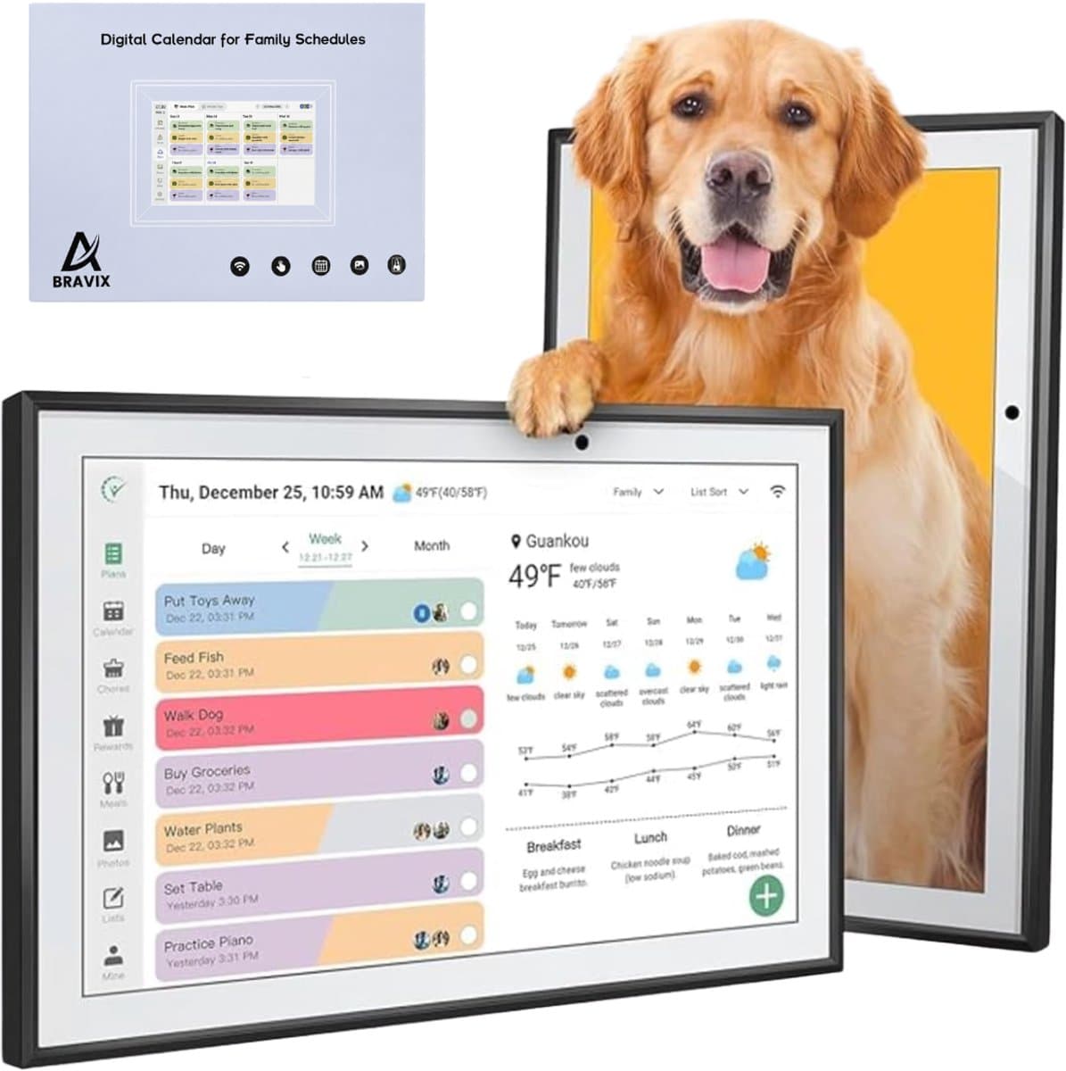Digitale Kalender & Fotolijst met Touchscreen – 1080P Full HD – Zonder Abonnement – 10,1" inch – Gezinsplanner met Takenlijst & Maaltijdplanner – 32GB – Wand- en Bureaumontage