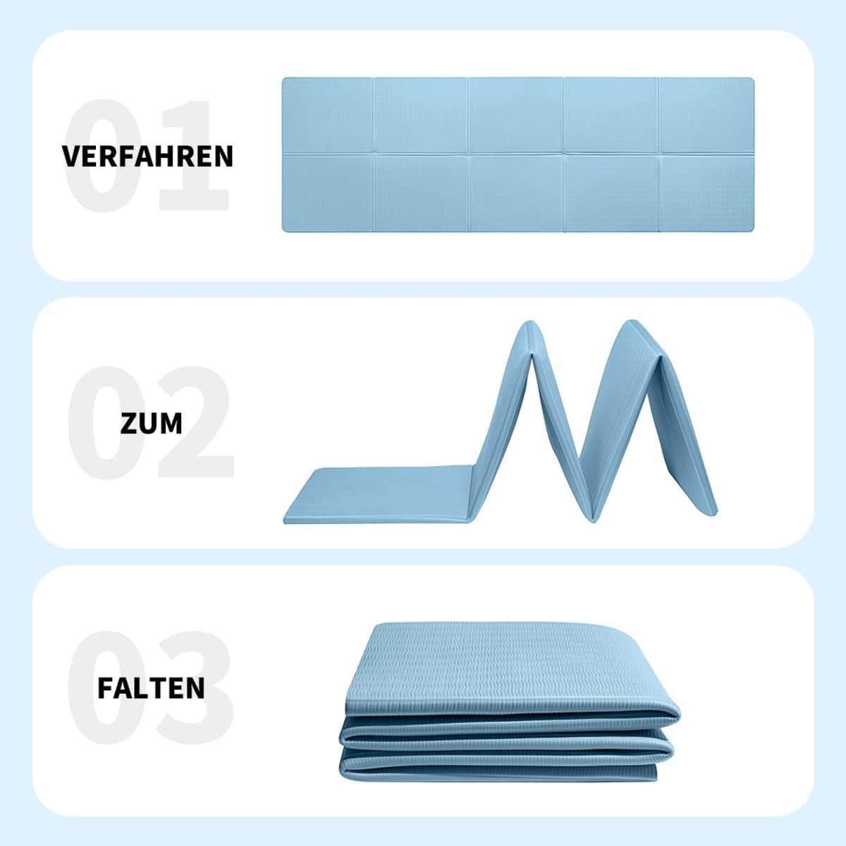 SnelShoppen - Opvouwbare Yogamat Antislip Draagbaar Fitnessmat 183x61x0.6 cm Blauw - Lichtgewicht Gymnastiekmat voor Pilates, Sport en Reizen thumbnail 3