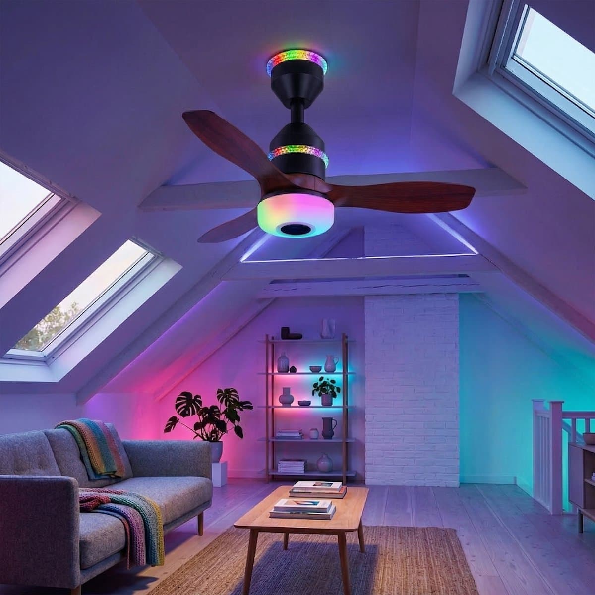MUPOO Modern Houtlook Plafondventilator met Lamp Ø61cm- Bluetooth Speaker & plafonventilator afstandsbediening-RGB ventilator lamp plafond met 3 Snelheden & Slaapmodus - plafondventilator slaapkamer Woonkamer gamekamer thumbnail 8
