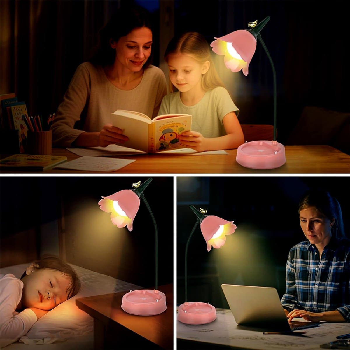 Roze bureaulamp voor meisjes - Dimbaar LED-bureaulampje - Oogvriendelijk om te studeren - Aanraaksensor - USB-oplaadbaar - Geschikt om naast het bed te lezen en te studeren - Perfect als decoratie voor de studentenkamer en als nachtlampje - Roze thumbnail 6