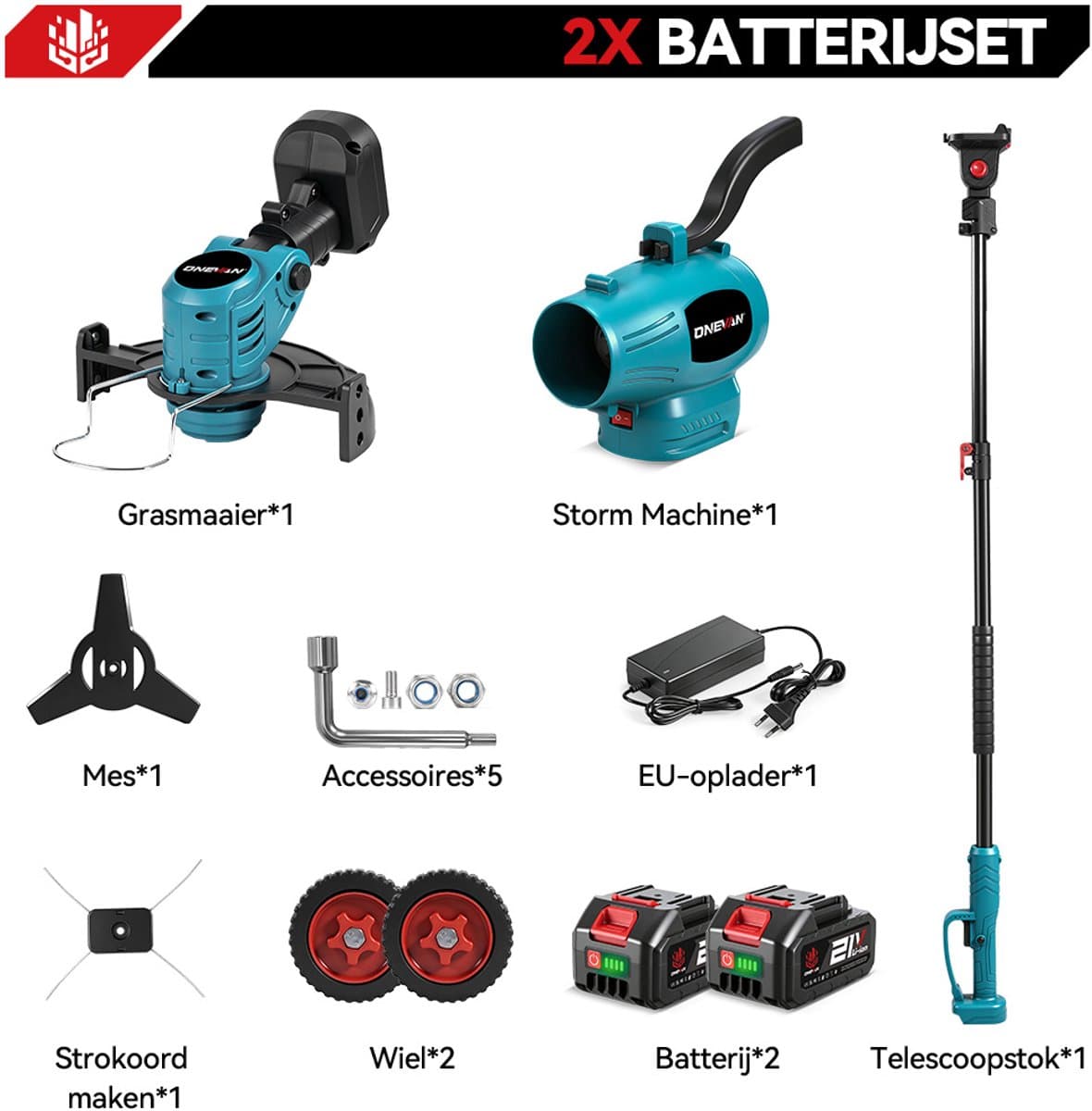 ONEVAN Elektrische Bosmaaier - 3-in-1 Accu Grastrimmer - 200 m/s Bladblazer - Met 2x Accu's - Lichtgewicht - Voor terras, gazon, bladeren en stof thumbnail 4