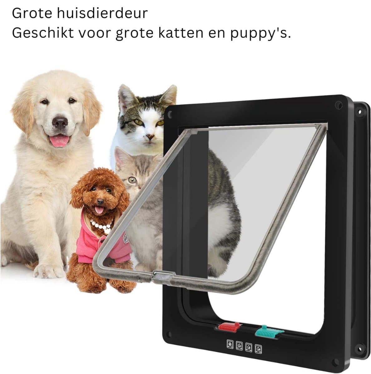 SNJY® Kattenluik met Microchip - Kattenluik met Chip - Kattenluik met Chipherkenning - 24,9B x 24,9H cm - Zwart thumbnail 4