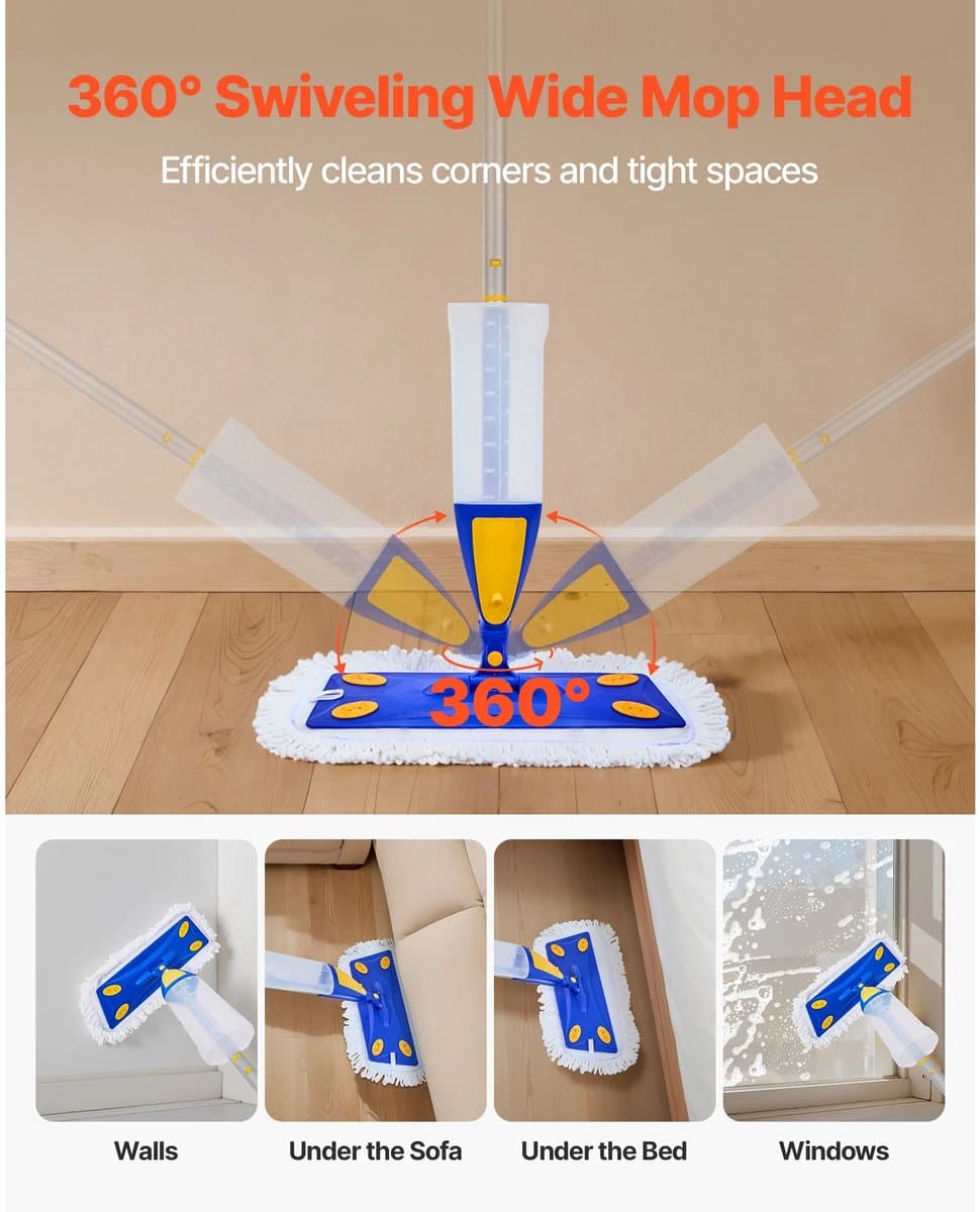 Solayne Dweil - Dweilsysteem - Spray mop - Dweilstok - Dweilmop - Met waterreservoir - 2 in 1 - Vloerreiniger - Incl. wasbare pads thumbnail 6