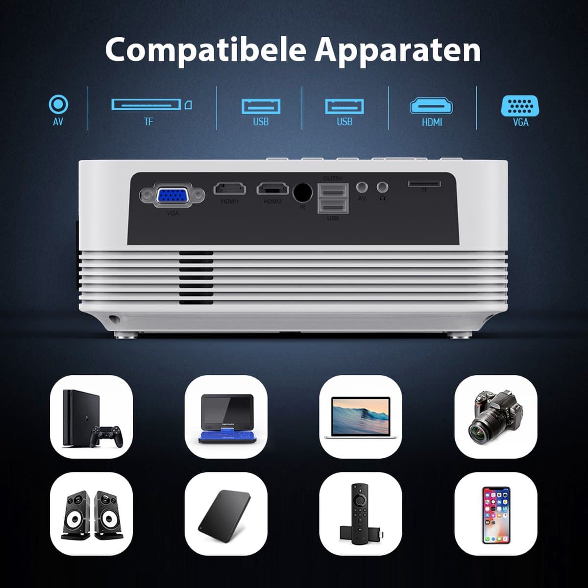 UpLiving® LCD Mini Beamer met WiFi | Met Bluetooth | Native Full HD | 10.000:1 Contrastratio | 8.000 Lumen | Projector - Mini Beamer - Draagbare Pocket Beamer - Afstandsbediening - Draagtas thumbnail 7