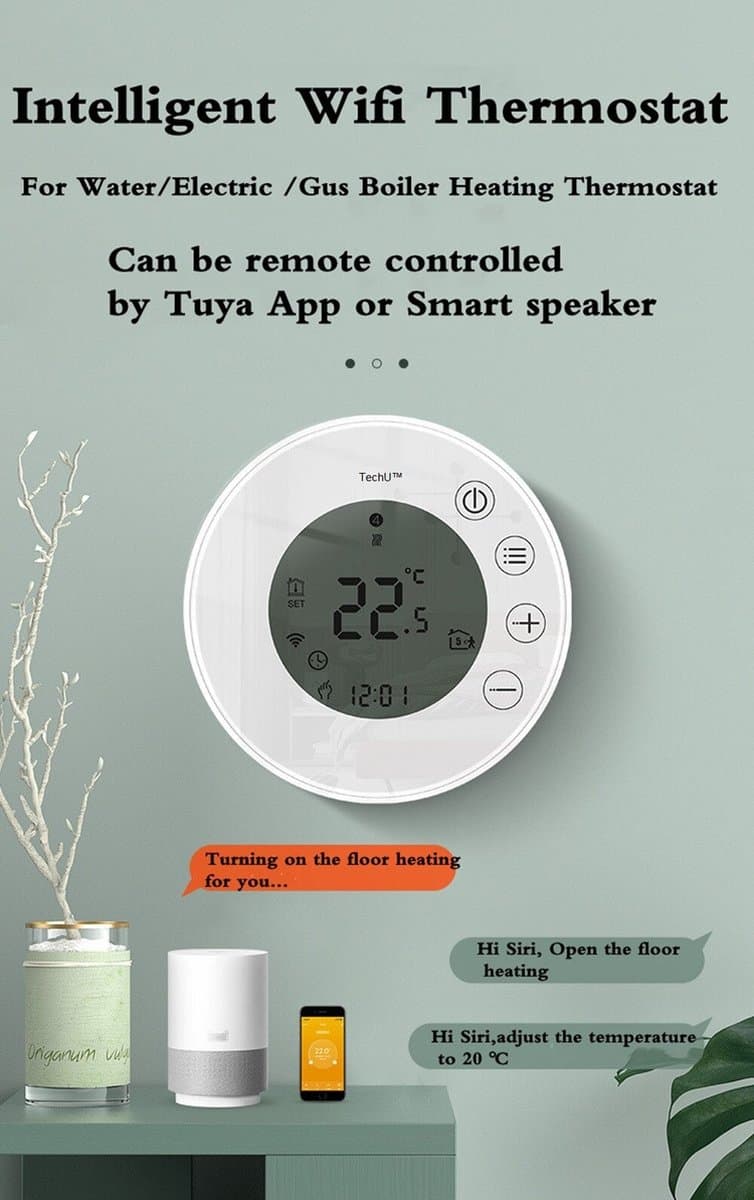 TechU™ Smart Thermostaat Round – Wit – Alleen voor Gas Boiler – Wifi & App – Google Assistant & Alexa – Persoonlijk programma instelbaar thumbnail 5