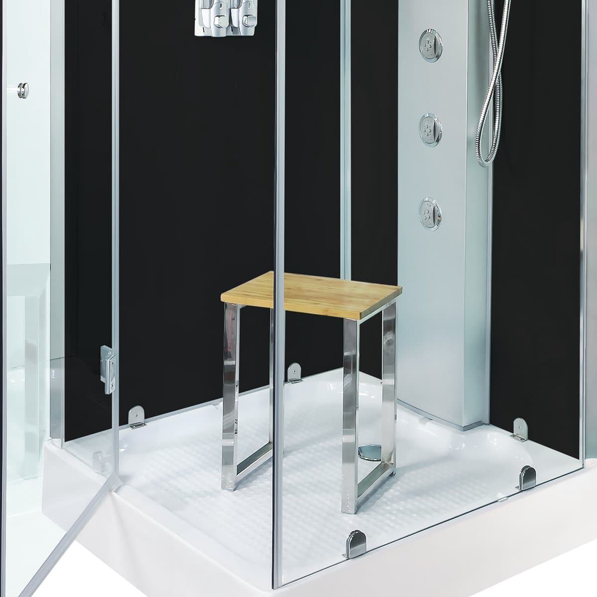 Complete Gesloten Douchecabine 90X90X215 Bastia. MENGKRAAN. Luxe, Kit-Vrij, Zwart, Veiligheidsglas, LED, Radio, Speakers, Massage, Hoekmodel, Vierkant, Scharnierdeur, Douchebak, Afvoer, Sifon, Verschillende Modellen, Full Options. Royal Sanitair thumbnail 7