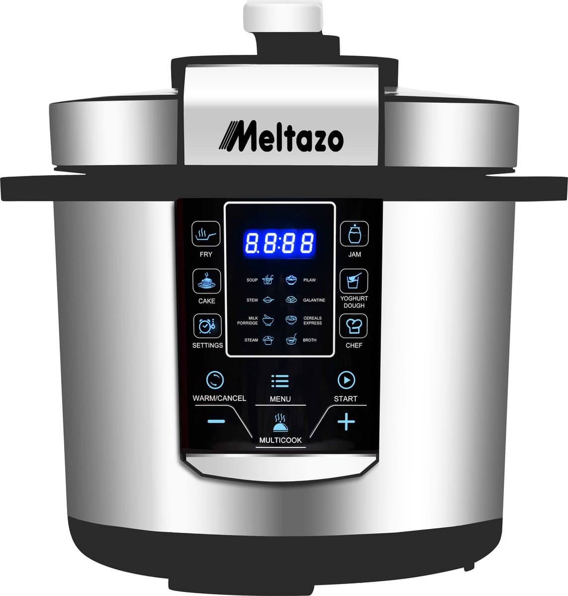 MELTAZO Multicooker, 6L, 14-in-1 Elektrische Snelkookpan met LED Touch Screen, Pressure Cooker Electrisch, Electric Pressure Cooker, Multicuiseur, Multi cooker, Rijstkoker, Yoghurtmaker, Slowcooker, Soepmaker, Stomer (RVS/Zwart)