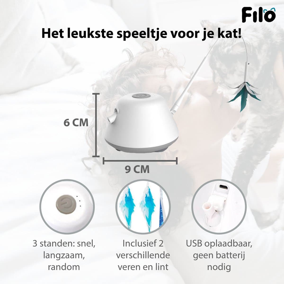 Filo Elektrisch Kattenspeelgoed met Laser - Interactief Rijdend Katten Speelgoed - Kattenspeeltjes Automatisch - Speelgoed Kat - Cat Toy - Kitten Speeltjes thumbnail 2
