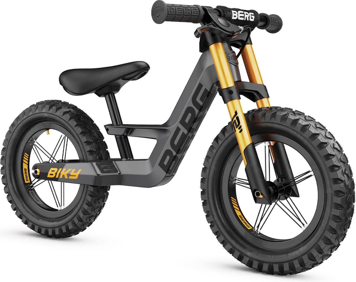 BERG Biky Cross Grey Loopfiets - 12 inch - Met handrem - Lichtgewicht frame van magnesium - Verstelbaar zadel - 2,5+ Jaar - Grijs
