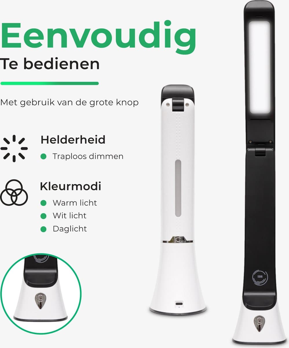 SBR To Go Led Bureaulamp met accu- Acculamp - Oplaadbaar - leeslamp - Dimmer - Daglicht - Wit thumbnail 7