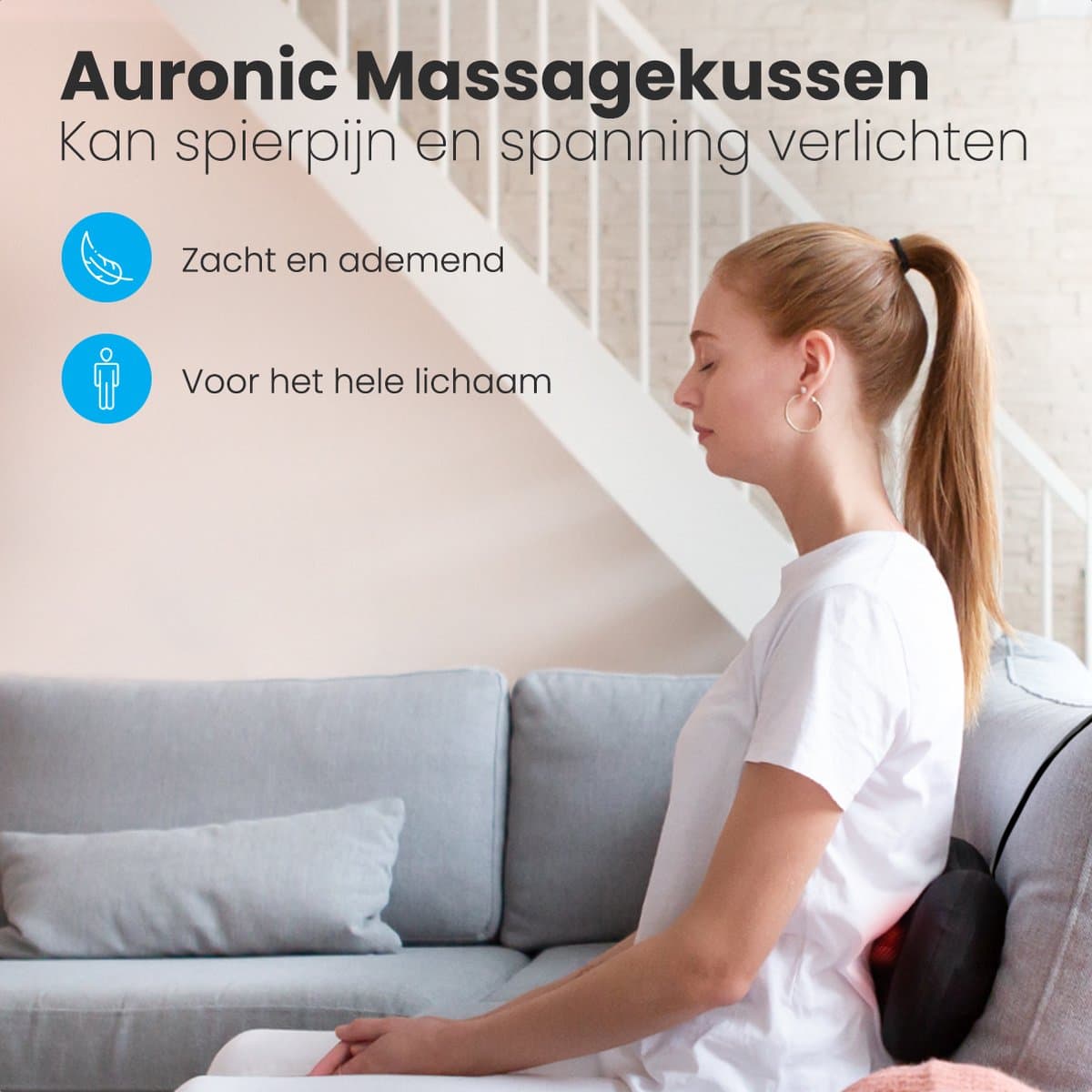 Auronic Shiatsu Massage kussen - Elektrisch Nek en Rug Massage Apparaat - Infrarood Warmte Functie - Nekmassage - Zwart thumbnail 2
