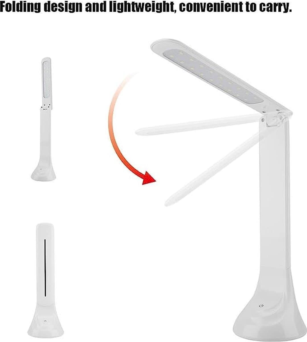 Opvouwbare Bureaulamp - Touch aan/uit knop - 3 Standen - COB - Dimbaar - Inklapbaar - Op Batterij OF Usb (Inclusief USB Kabel) - Wit - Fraai Design - thumbnail 3