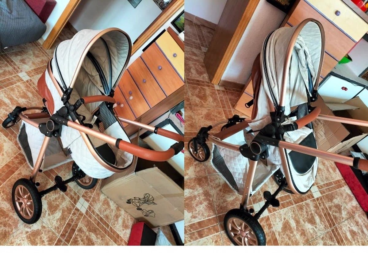 Luxe Kinderwagen 3 in 1 - Wandelwagen - Kinderwagen - Met Autostoel - Kinderwagen – Buggy 3 in 1 - Wit thumbnail 5