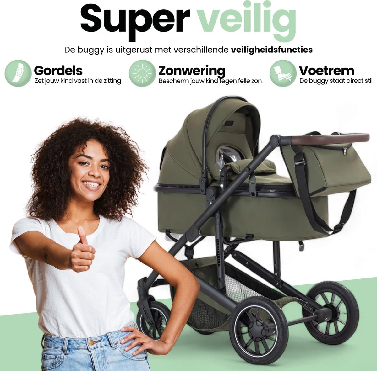 Lunola Luna - Kinderwagen 3-in-1 - incl. autostoel - 0-22kg - XXL - Wandelwagen - Multifunctionele Buggy 3in1 - Groen thumbnail 4