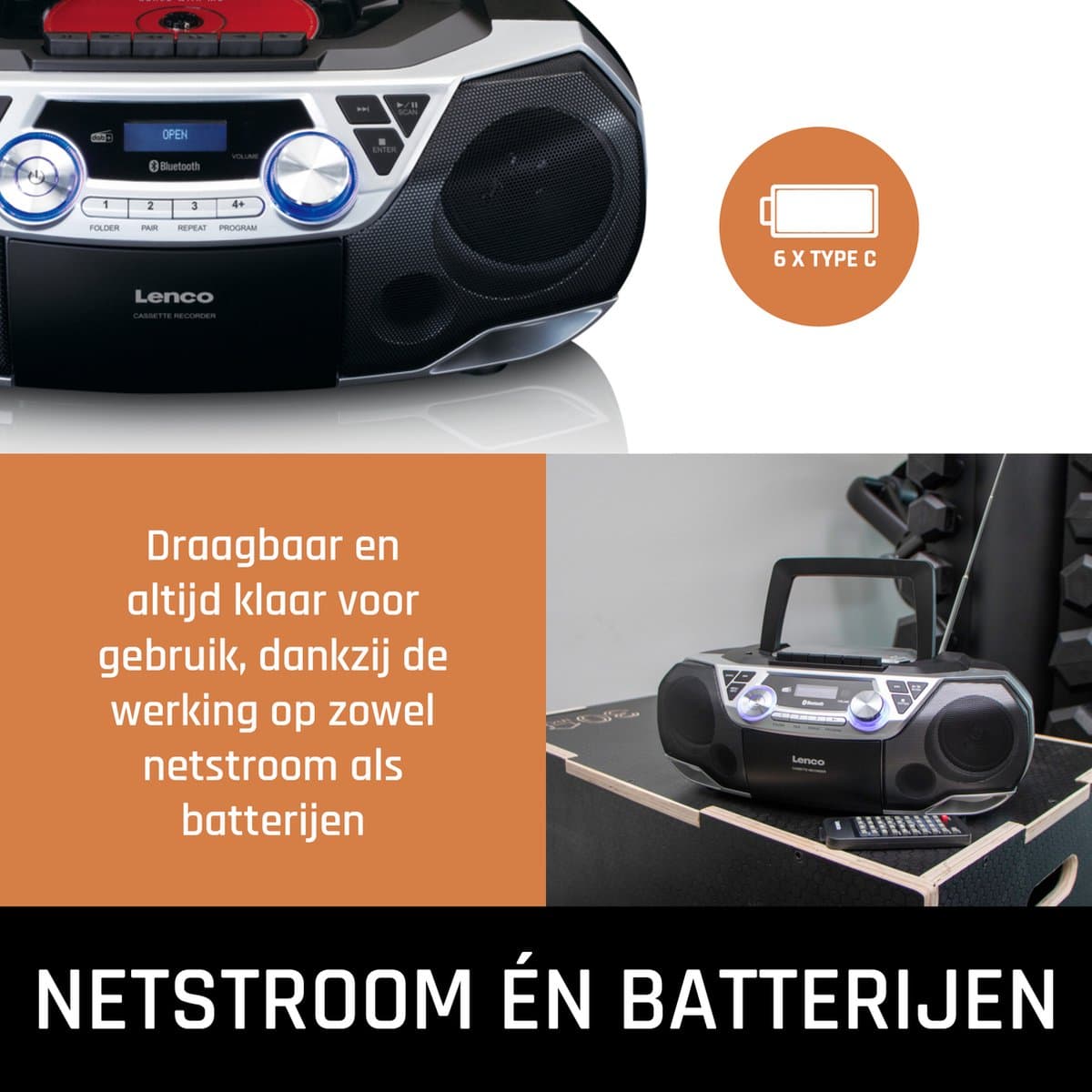 Lenco SCD-720SI - Draagbare DAB+ Radio met Bluetooth, CD-speler en Cassette - Stereo Boombox - Netstroom & Batterijen - Zilver thumbnail 6