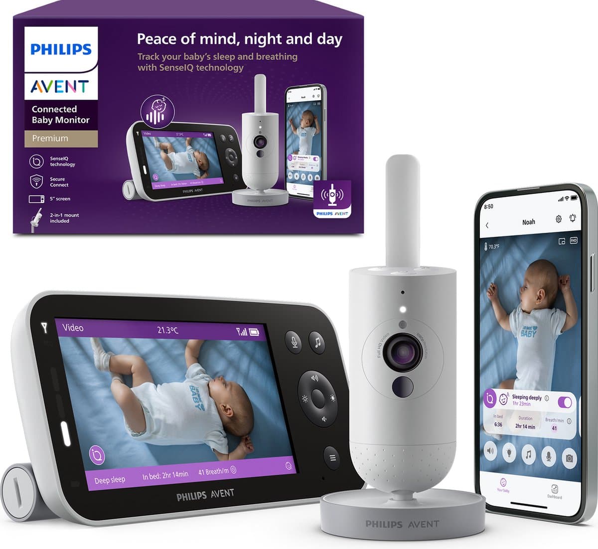 Philips Avent Premium Connected babyfoon met camera en app – Ademhaling en slaap detectie - SCD973/26