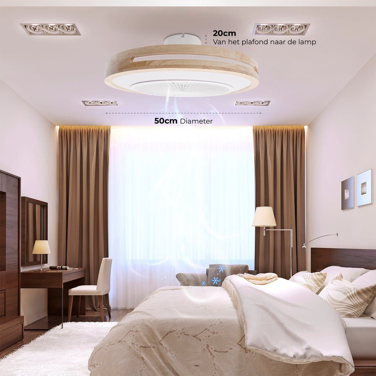 WERYOU® illuminAIR Plafondventilator - Plafonniere - Plafondventilator met Afstandsbediening - Plafondlamp - Plafond ventilator met Verlichting - Ventilator lamp - RGB Ledlamp - Hout Design thumbnail 3