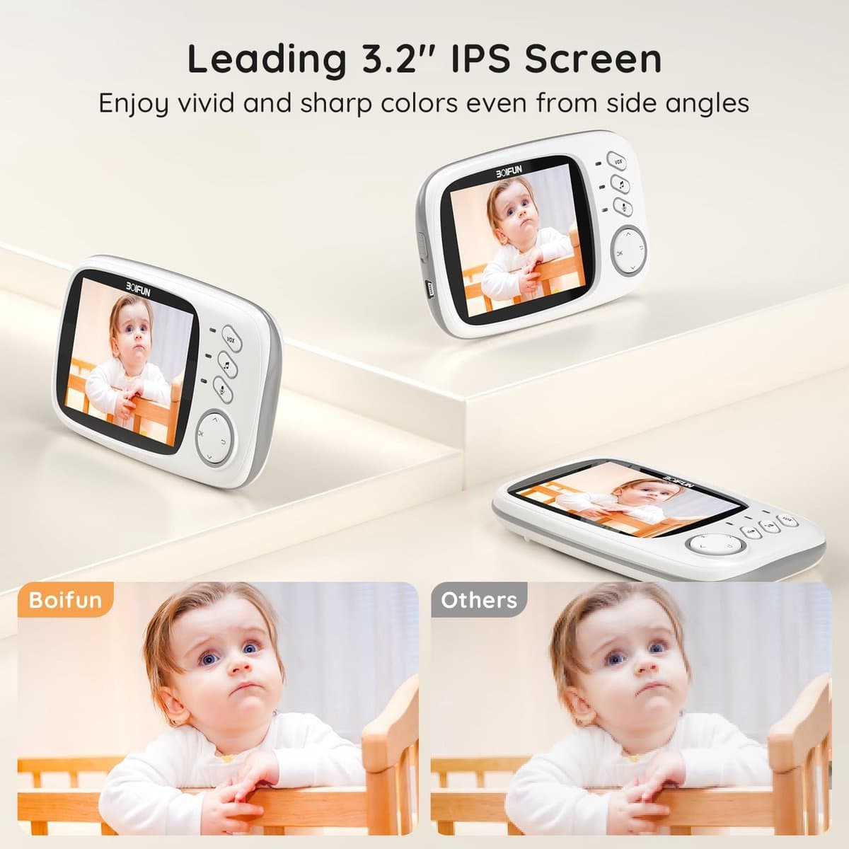 BOIFUN VB603 Video Babyfoon - Babyfoon met Camera - 3,2 inch scherm - Nachtzicht - 2-Weg Gesprek - Temperatuur - VOX thumbnail 5