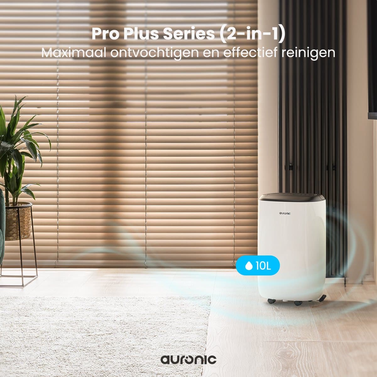 Auronic Luchtontvochtiger en Luchtreiniger - Pro Plus Series - Ontvochtigt 10L per dag in Huis - 2,6L Waterreservoir - Slaapkamer en Woonkamer - Was-droog functie - Vochtopnemer voor in Huis - Dehumidifier - Wit thumbnail 2