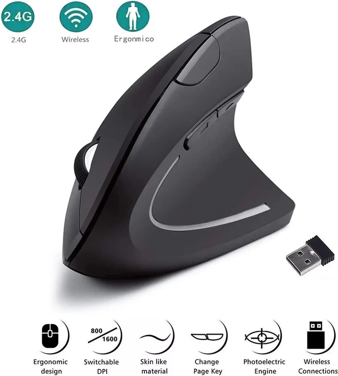 Verticale Muis Ergonomische 2.4Ghz Draadloze Optische Muizen 3 Verstelbare Dpi 800/1200/1600 6 Knoppen Voor Laptop Pc Computer Desktop