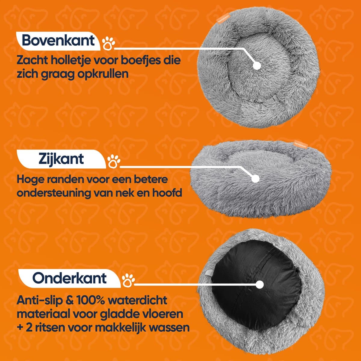 Happysnoots Donut Hondenmand 100cm - Grijs Hondenbed - Dog Bed - Wasbaar Hondenkussen thumbnail 8