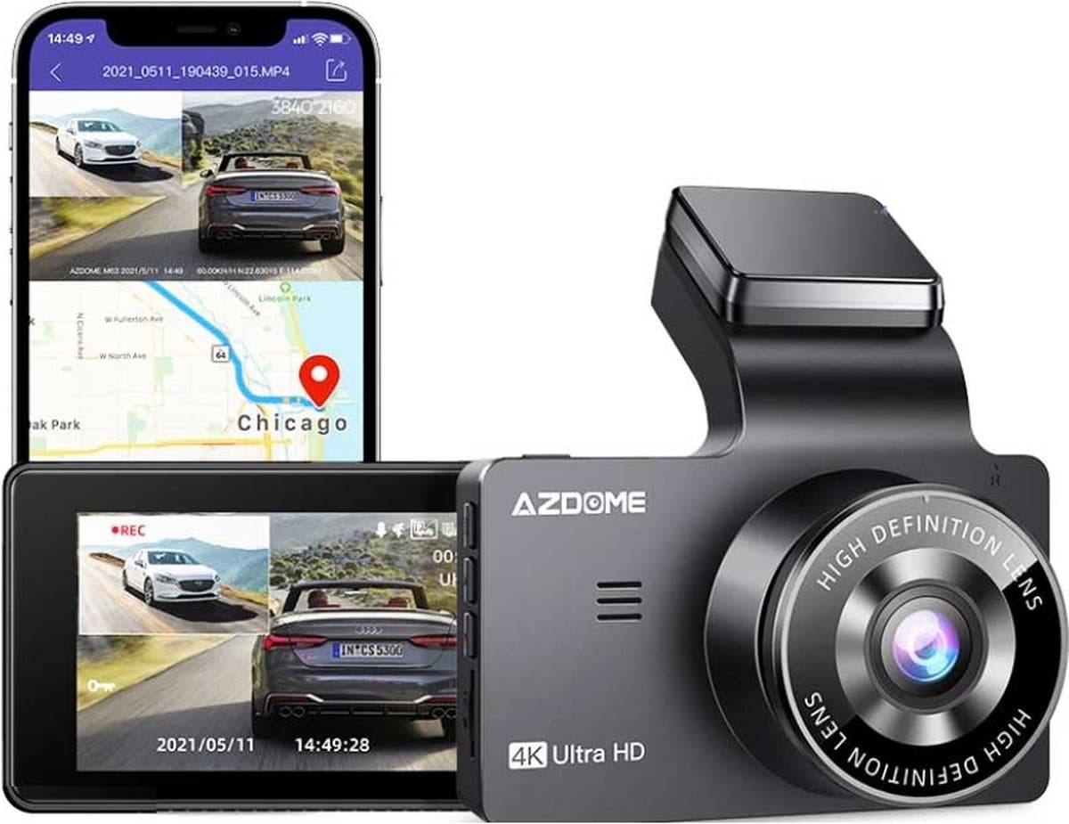 AZDome M63 Pro 1CH dashcam - Ultra 4K resolutie - Wifi - Gps - Parkeerstand - 64gb Micro SD - 3.0 inch Lcd - dashcam voor auto thumbnail 3