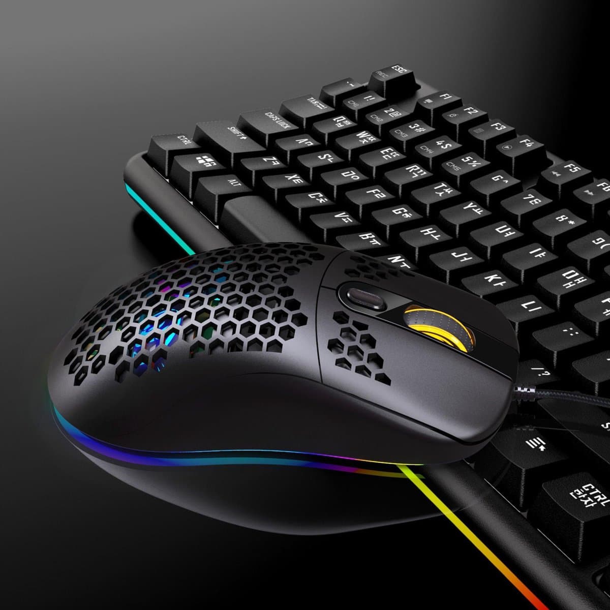 HXSJ X600 Optisch Gaming Muis - 8000DPI - Ultra licht - RGB Verlichting - Computermuizen - Compact Voor Onderweg - Zwart thumbnail 7