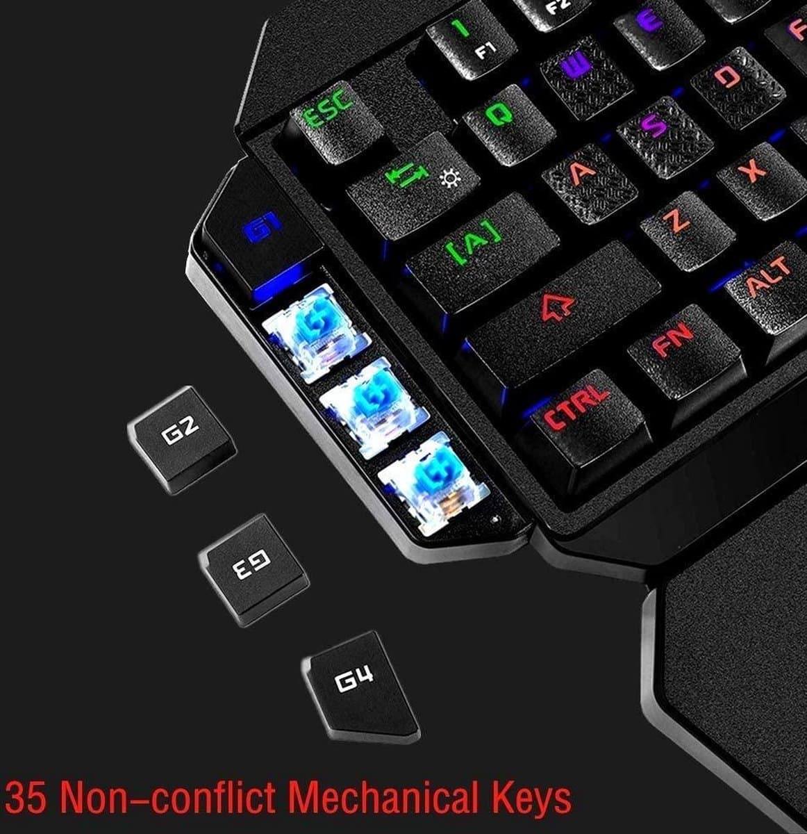 Elementkey MECHA1 - Mechanisch Toetsenbord - Draagbaar Gaming - Bedrade Keyboard met één hand - RGB-achtergrondverlichting - 35 toetsen – Zwart thumbnail 3