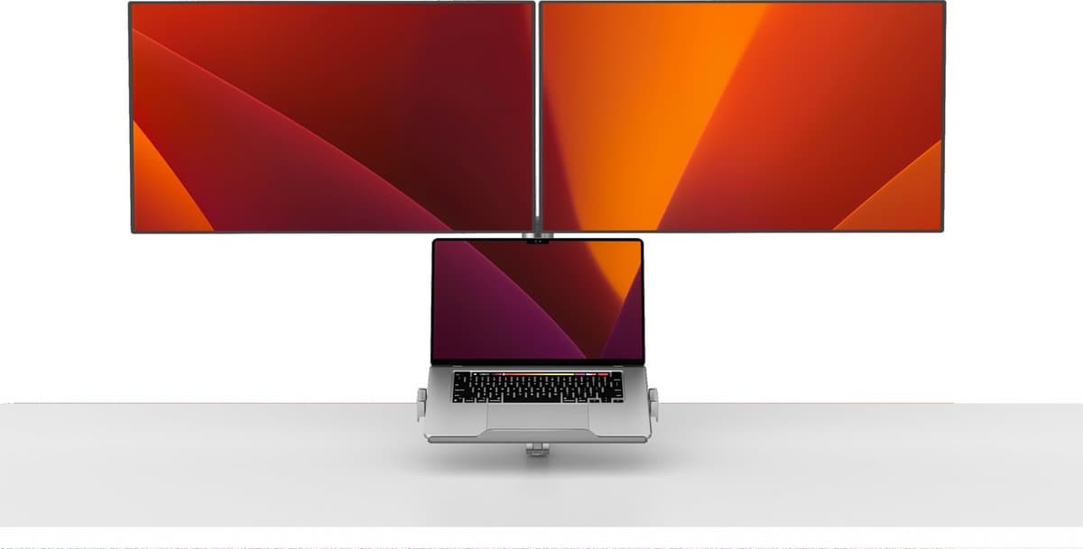 Alberenz® Dubbele Monitor Arm met Laptop Standaard zilver - Monitor beugel voor 2 schermen - Monitorbeugel - Ergonomisch ontwerp - Laptopstandaard thumbnail 7