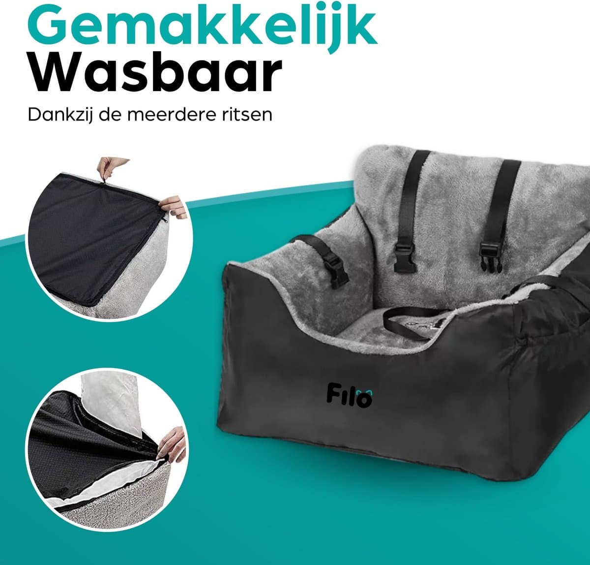 Filo Wasbare Autostoel Hond met Gordel - Hondenmand Auto - Voor in de Auto en Achterbank -Automand Honden - Hondenstoel - Hondenmand thumbnail 2