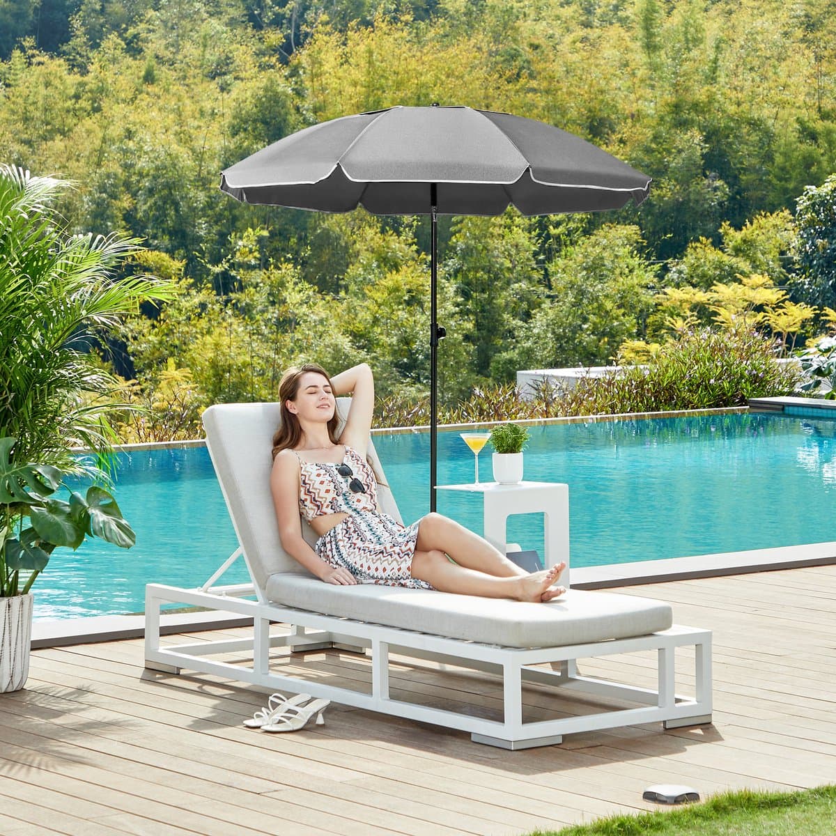 ACAZA Parasol - Strandparasol - Grijs - 200 cm diameter - inclusief Draagtas - Rond - Tuinparasol - Kantelbaar - Waterdicht - Terras Parasol voor Appartement - Parasol Strand - Tot 3 Personen thumbnail 8