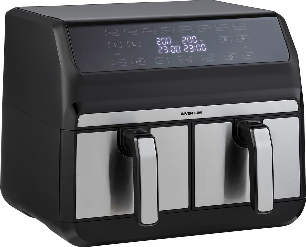 Inventum GF800HLD Dubbele Airfryer XXL - 8L - Dual Cook - Grill- & roosterfunctie - 8 programma's - 80-200 °C - PFAS-vrij - Tot 6 personen - Zwart/RVS - WK thumbnail 2