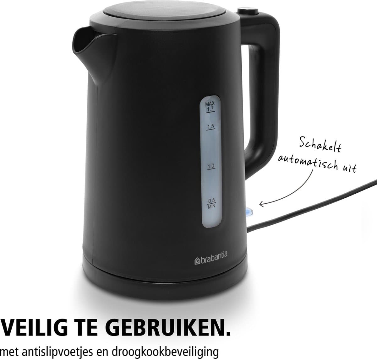 Brabantia Waterkoker - 2200 Watt - 1.7L - Snoeropbergruimte - Automatische uitschakeling - Zwart - BBEK1017 thumbnail 4