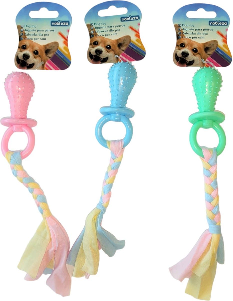Nobleza puppy speen met lint - puppyspeeltje - puppyspeelgoed - flostouw - kauwspeelgoed - 24 cm - Roze thumbnail 3