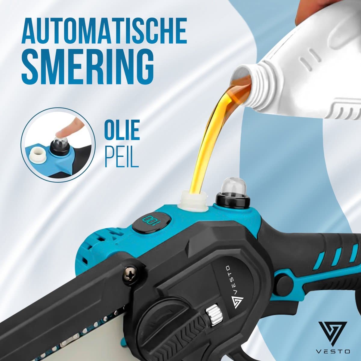 Vesto® Mini kettingzaag – Draadloos Inclusief 2 Led-Accu's – Heggenschaar Accu - Elektrisch Handkettingzaag - Snoeizaag - Takkenzaag - Handzaag - Boomzaag thumbnail 8
