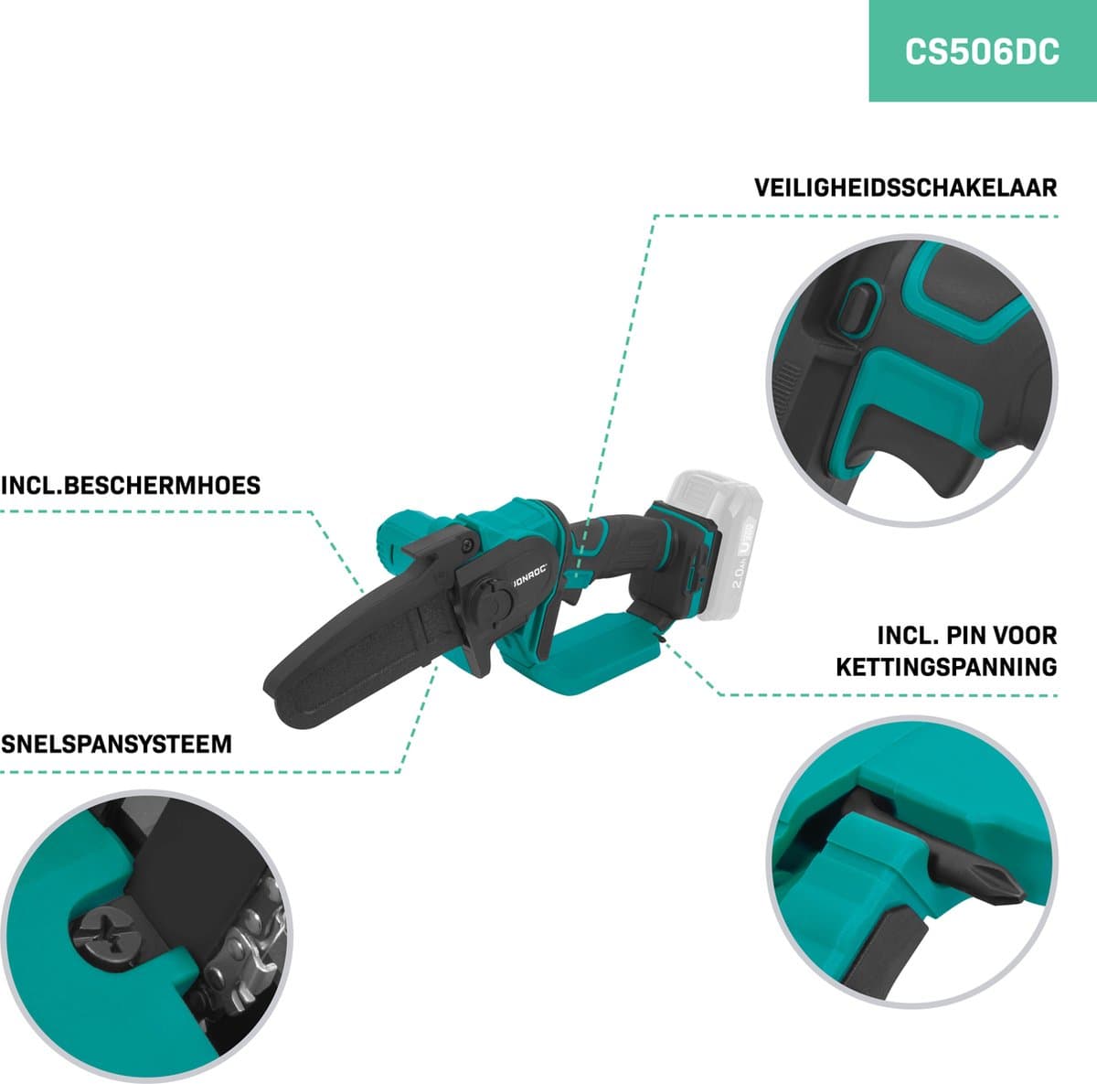 VONROC Mini Kettingzaag 20V – 152mm - Zonder accu en snellader thumbnail 4
