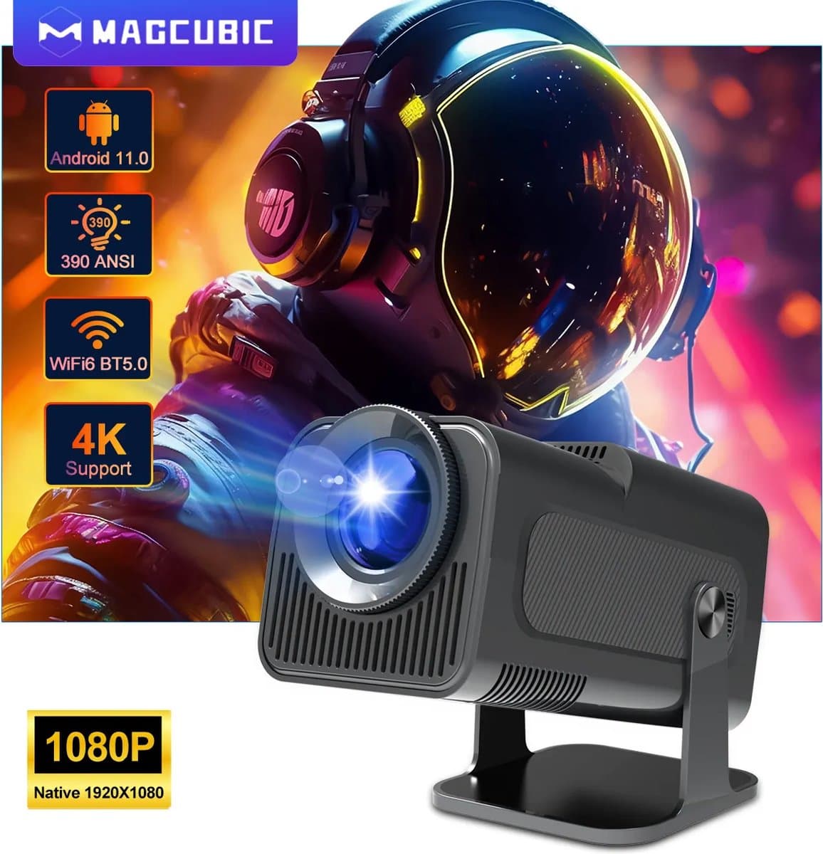 Magcubic PRO HY320 - 2024 model - WiFi 6 mini beamer- Ultieme draagbare beamer - 390 ANSI - 4K - 1080p - Android - Apple - Bt 5.0 thumbnail 6