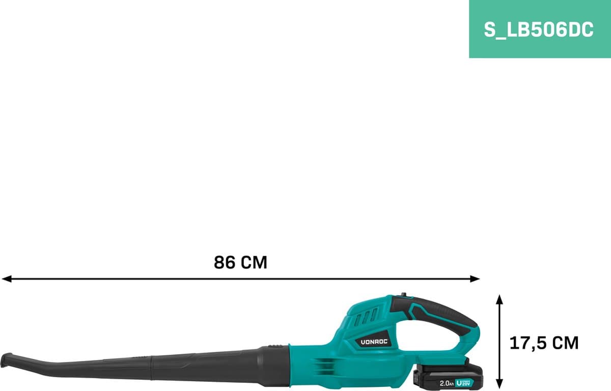 VONROC Accu Bladblazer 20V – Luchtsnelheid 180 km/u – Luchtvolume 5m3/min - Incl. 2.0Ah accu en snellader thumbnail 3