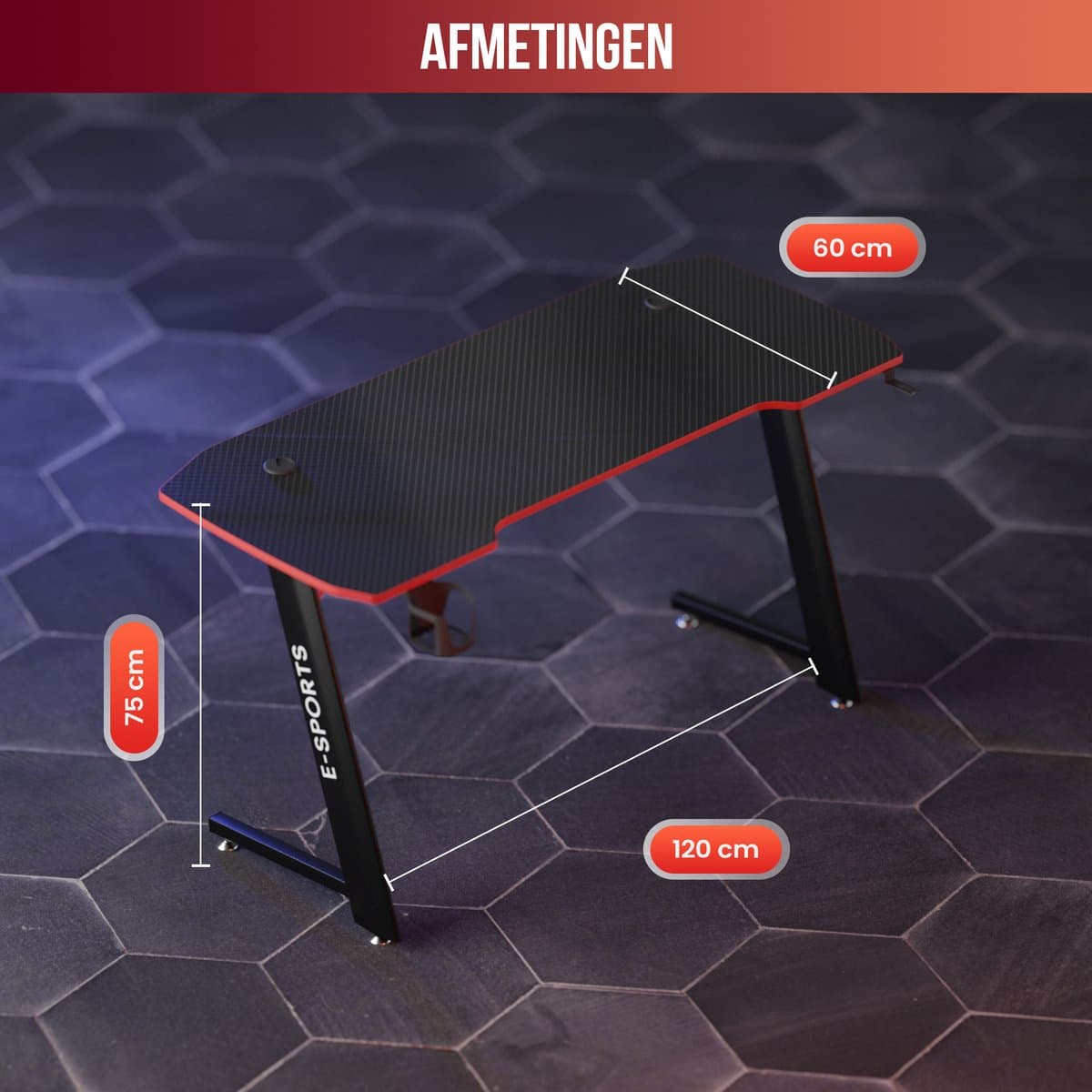 Avalo Gaming Bureau - 120x60x75 cm - Game Desk - Tafel - Game Bureau - Zwart thumbnail 4
