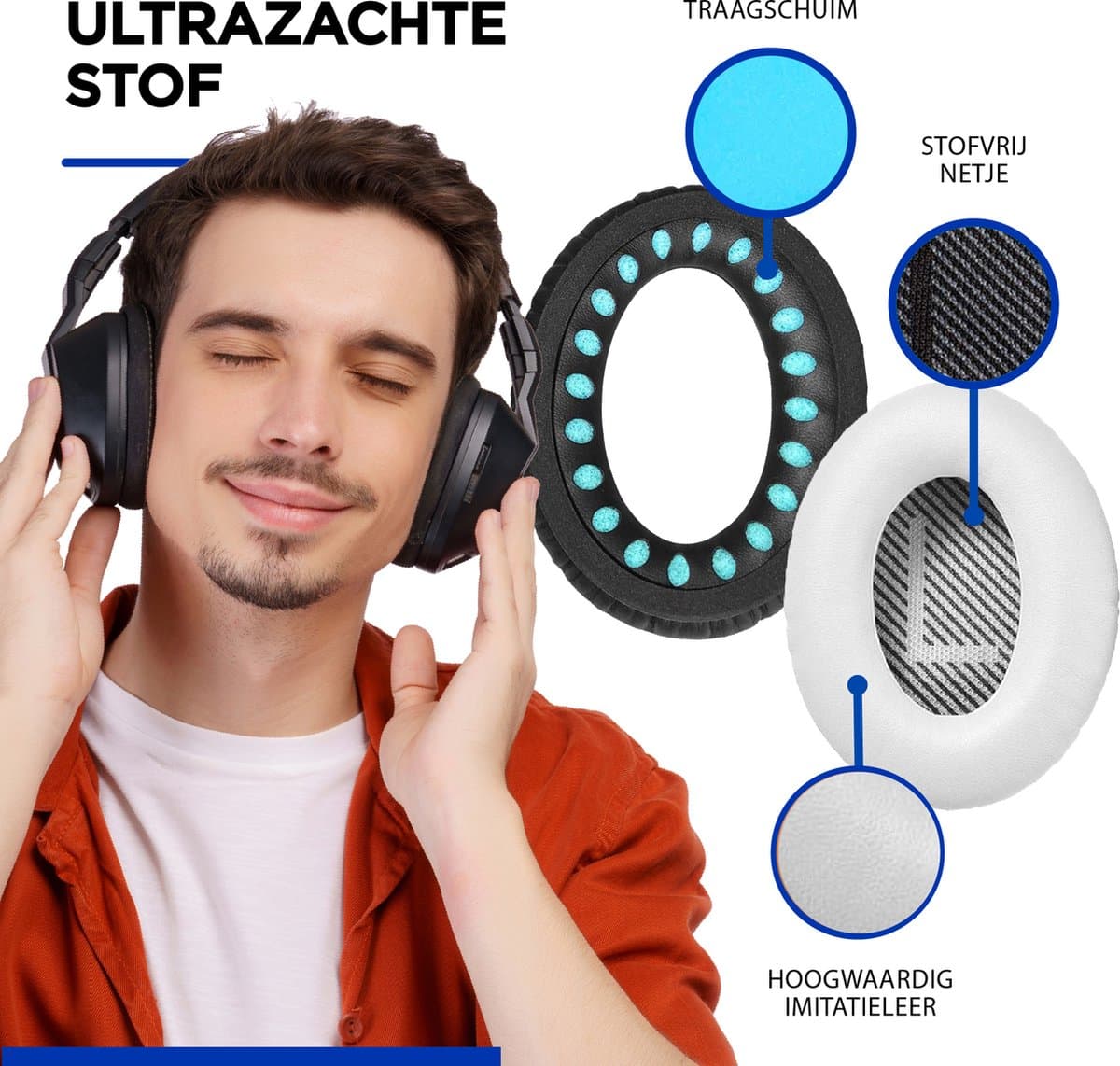 Set Oorkussens geschikt  voor Bose QuietComfort 35 ii / 35 / 25 / 15 / 2 / Soundtrue - Soundlink Around-Ear AE2 / AE2W / AE2I - Oorkussens voor koptelefoon - Ear pads headphones wit thumbnail 4