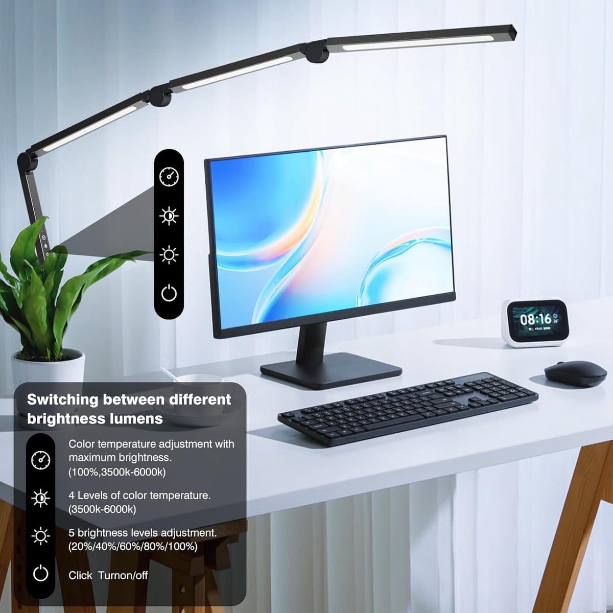 Bolke® - bureaulamp - bureaulamp led - bureau lamp - bureaulamp met klem - dimbaar - zwart - warm / koud licht - 360* verstelbaar + afstandbediening thumbnail 4