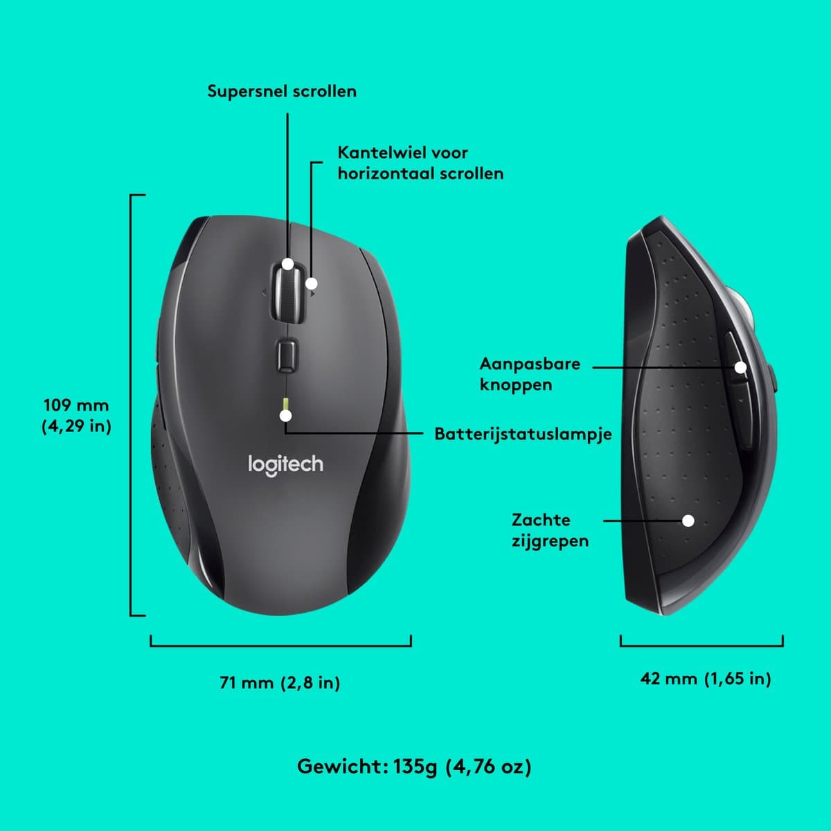 Logitech M705 Draadloze Muis – 3 jaar batterij, ergonomisch thumbnail 8