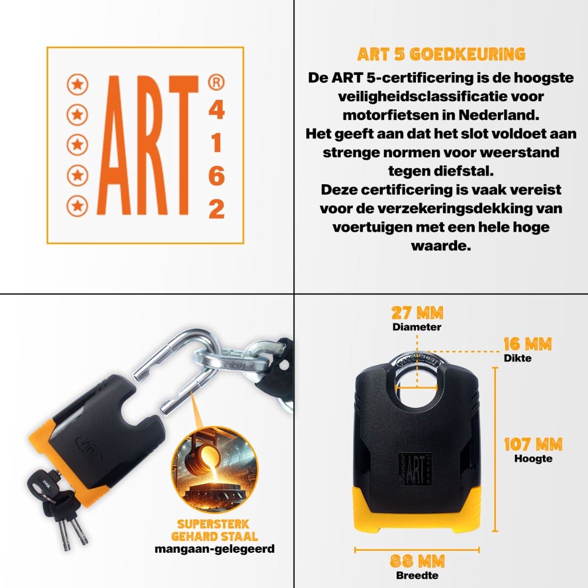 VINZ Batura ART 5 Slot 150cm - Motorslot - Extreem Kettingslot voor Motor, Scooter, Elektrische Bakfiets thumbnail 4