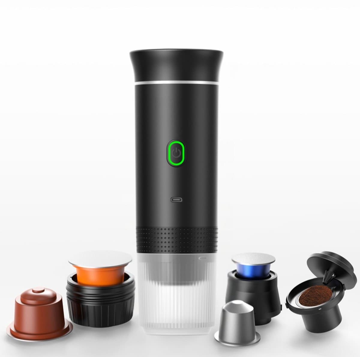 Draagbaar Koffiezetapparaat voor Onderweg - Draadloos voor in de Auto - 12 Volt - Espresso - Nespresso - Dolce Gusto - Capsule Koffie - Gemalen Koffie - Cups - Oplaadbaar - Draagbare Koffiemachine - Zwart - afbeelding 1