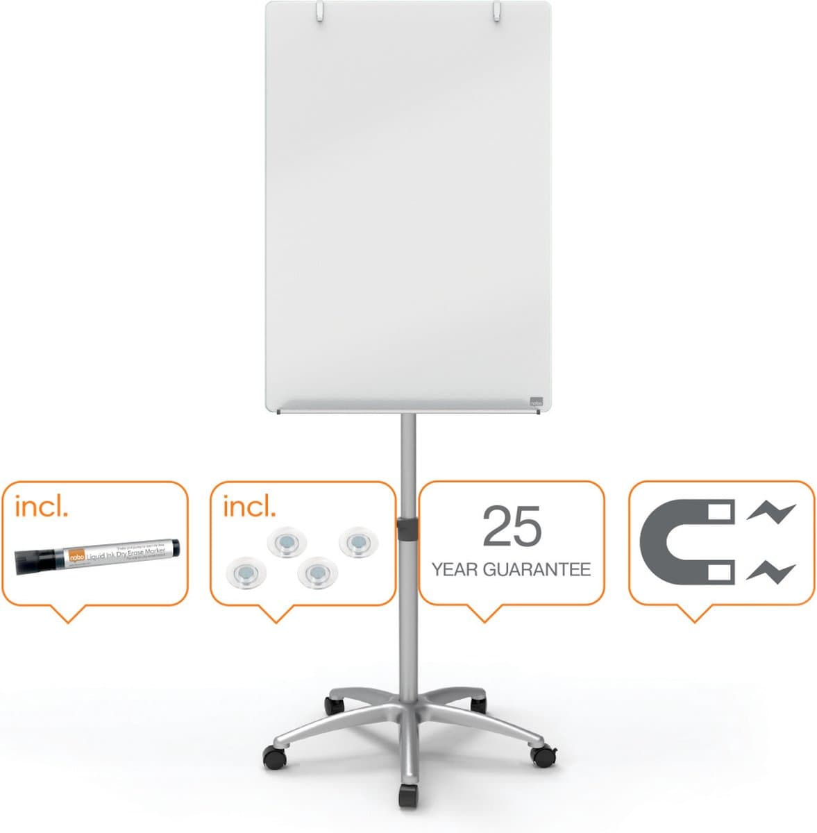Nobo Impression Pro Mobiele Glas Flipover - Inclusief Whiteboard Marker en Magneten - Wit thumbnail 5