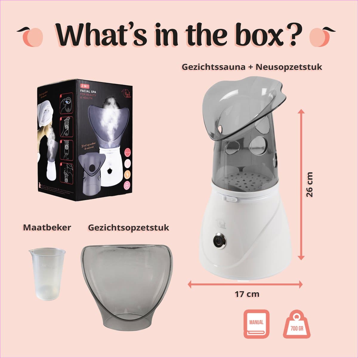 Gezichtsstomer 2-1 Set - Mee Eters Verwijderen - Blackhead Remover - Stoom Inhalator - Gezichtsreiniger Elektrisch - Gezichtssauna - Gezichtsverzorging Vrouwen / Mannen - Wit - Peach Beauty thumbnail 7