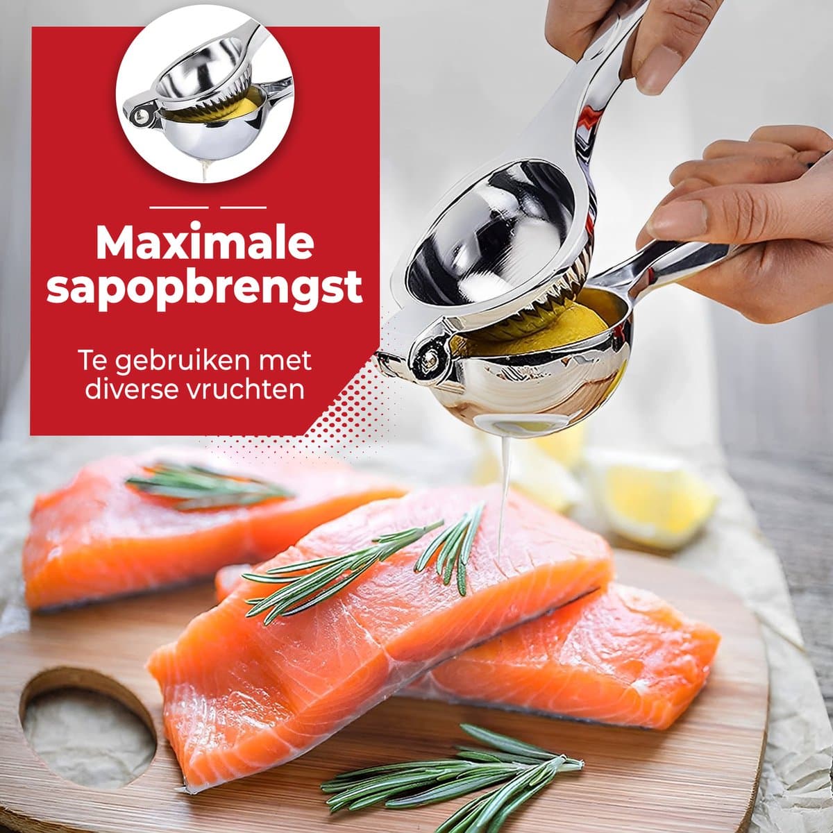 HI NATURE™ Robuuste Kwaliteit Citroenpers | Limoenpers - Handmatige Citroenpers - Lemon squeezer - Citrusknijper - Fruitpers - Sinaasappelpers | Zilver thumbnail 5