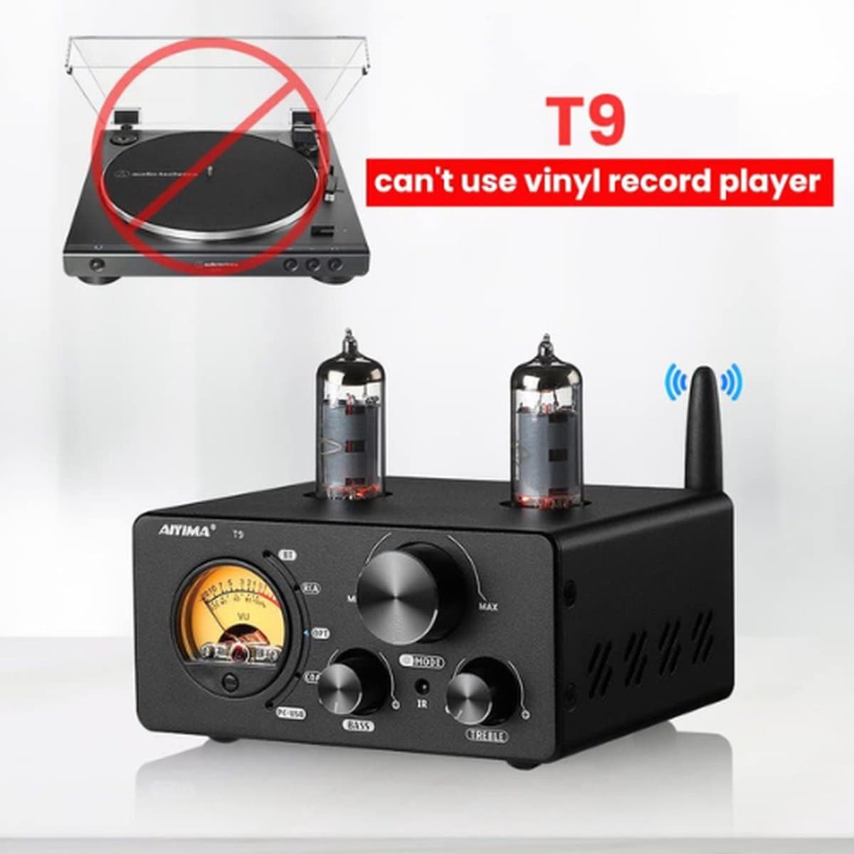 Digitale versterkers - Bluetooth 5.0 – Vacuümbuisversterker – Stereo ontvanger Amp - Coax/Opt HIFI Home Audio – USB/RCA - met VU-meter - Zwart thumbnail 5
