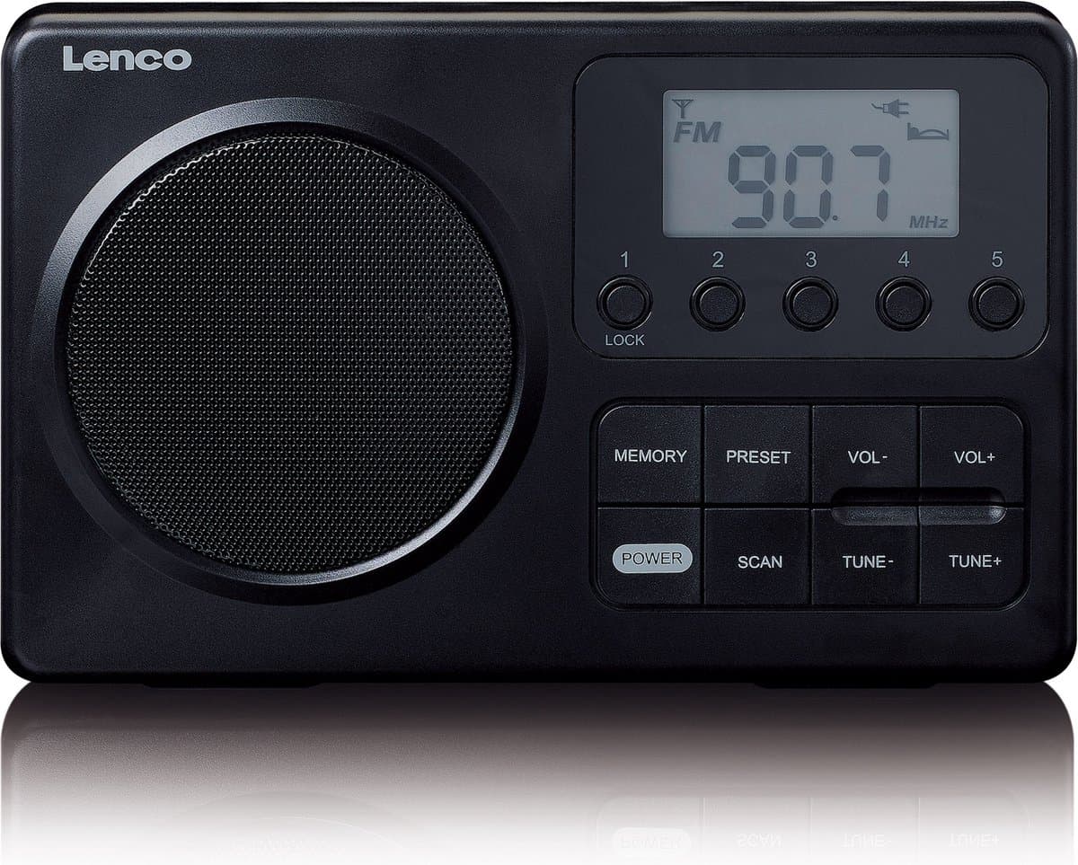 Lenco MPR-035BK Draagbare Radio op Batterijen en Netstroom - Compacte FM Radio met LCD-scherm, 20 Voorkeurzenders en Noodradio Functie - Zwart