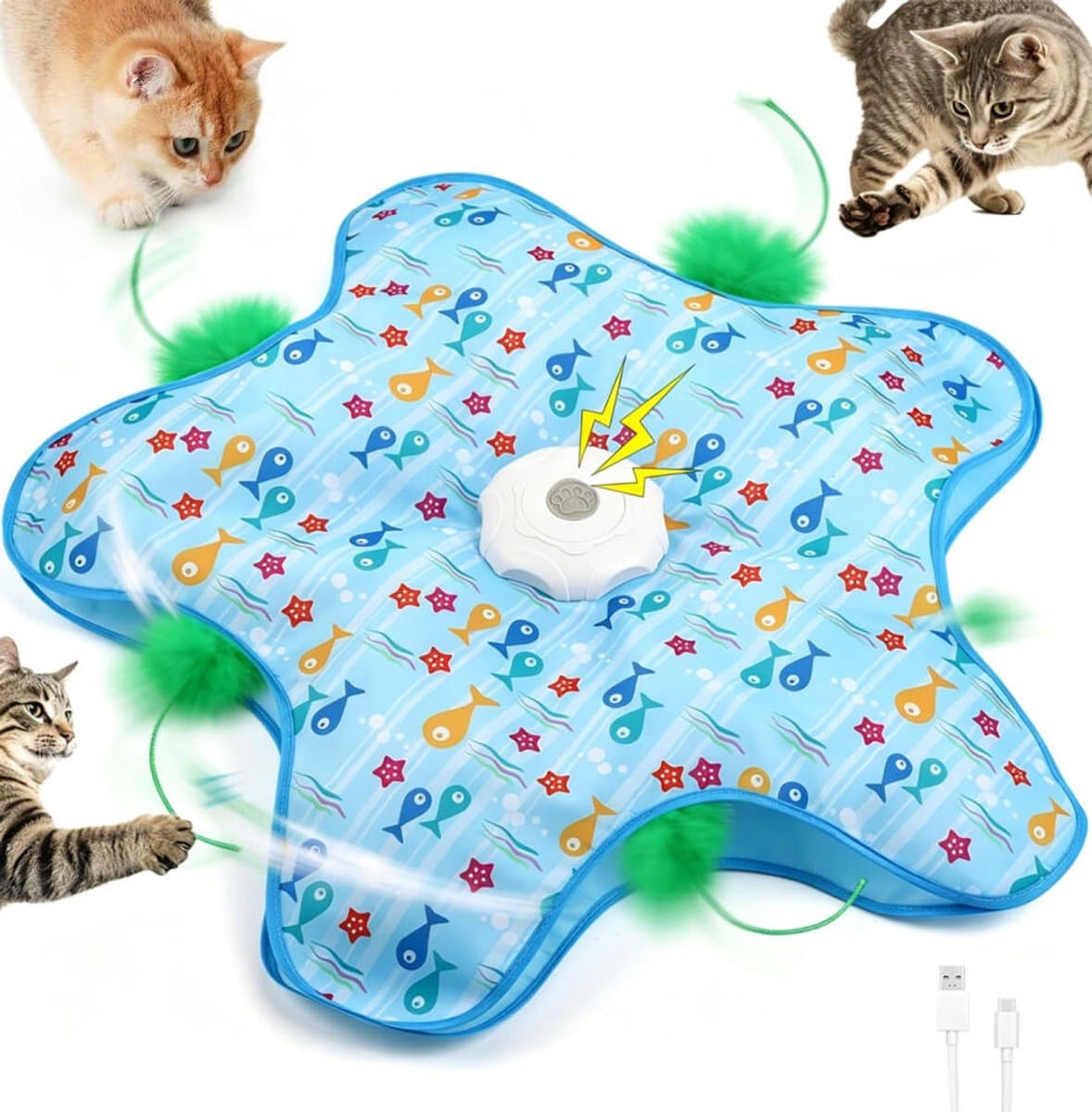Interactief Kattenspeelgoed - Elektrisch Kattenspeelgoed - Kattenhengel - Verstoppertje Kattenspeeltje - Speelgoed Kat - Kattenspeeltjes Automatisch - Huisdierspeelgoed - Oplaadbaar - Kat Speelhengel met Veren - Kitten Speeltjes - Tegen Verveling